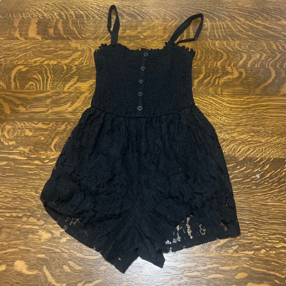 Hollister Romper Womens XS Black Smocked Lace Sleeveless Button Front